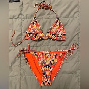 Tory Burch Orange and Multicolor Bikini